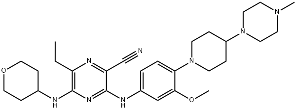 2-Pyrazinecarbonitrile، 6-ethyl-3-[[3-methoxy-4-[4-(4-methyl-1-piperazinyl)-1-piperidinyl]phenyl]amino]-5-[(tetrahydro-2H-pyran- 4-yl) امینو]-