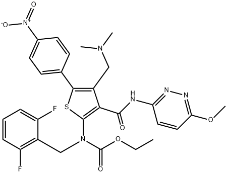 کاربامک ایسڈ، N-[(2,6-difluorophenyl)methyl]-N-[4-[(dimethylamino)methyl]-3-[[(6-methoxy-3-pyridazinyl)amino]carbonyl]-5-(4 نائٹروفینیل)2-تھینائل]-، ایتھائل ایسٹر