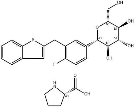 L-Proline compd. (1S)-1,5-anhydro-1-C-[3-(benzo[b]thien-2-ylmethyl)-4-fluorophenyl]-D-glucitol (1:1) کے ساتھ